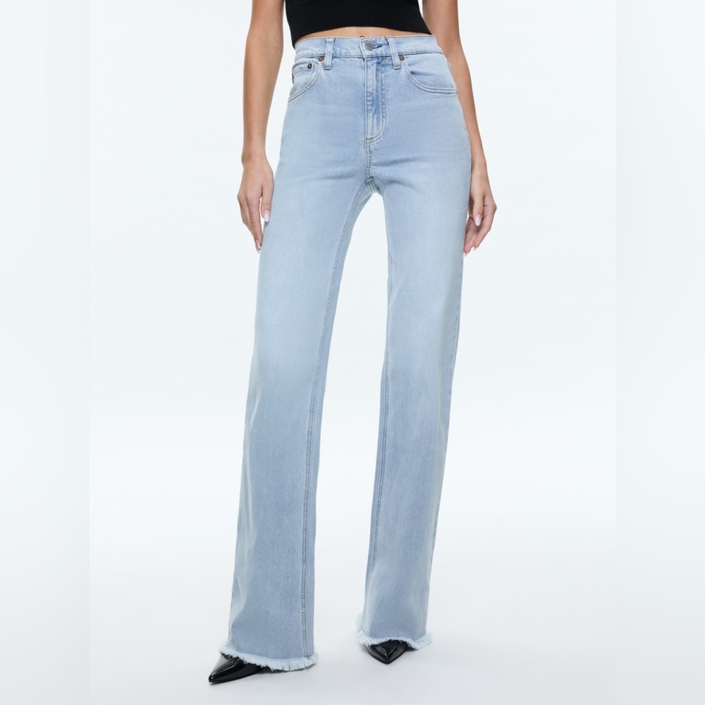 Alice + Olivia Bodie Highrise Bootcut Raw Hem Stretch Jeans Leona Light Blue 29